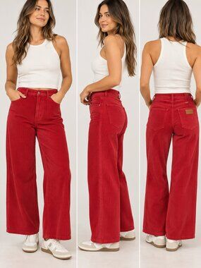Billabong x Wrangler Red Corduroy High Rise Wide Leg Pants Size 27